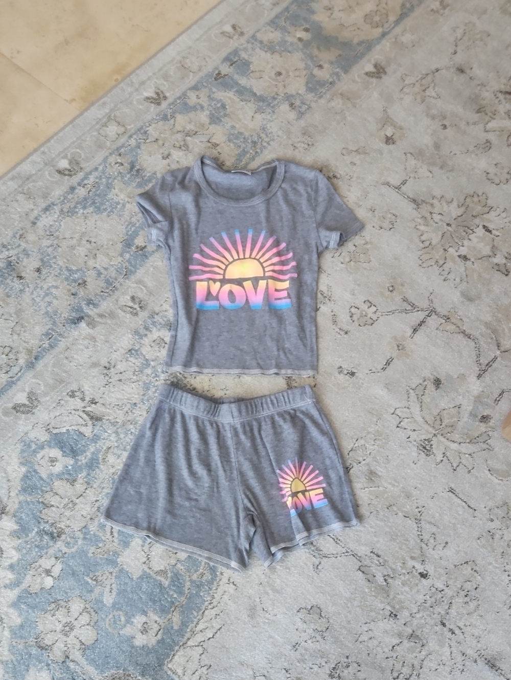 Firehouse Girls' Gray 'Love' Sunrise Short Pajama Set